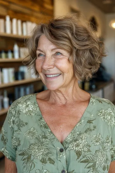 Choppy Textured Curly Bob with Natural Volume