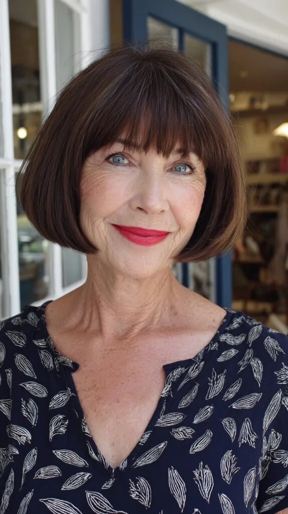 Classic Chin-Length Rounded Bob with Brow-Grazing Fringe