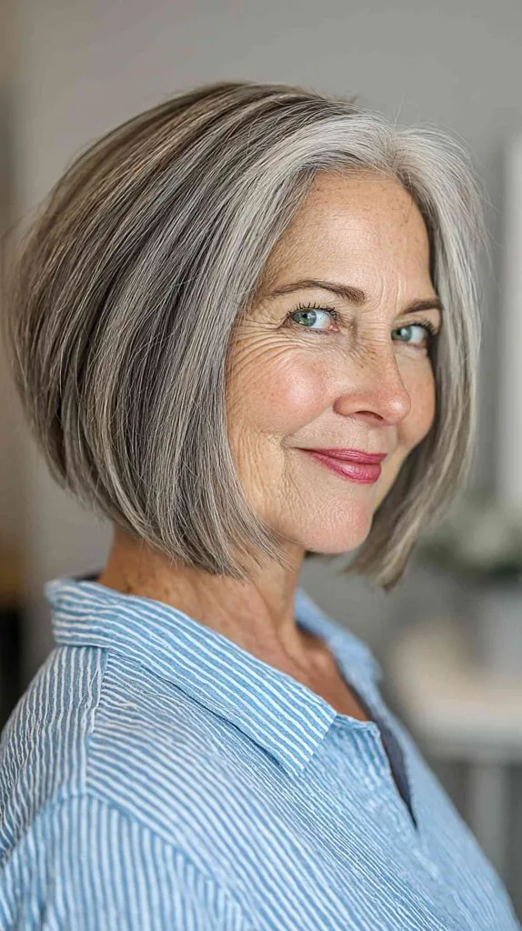 Classic Inverted Bob with Subtle Gray Highlights