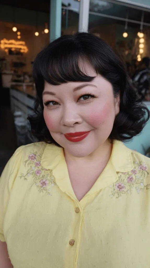 Classic Retro Curly Bob with Soft Bangs