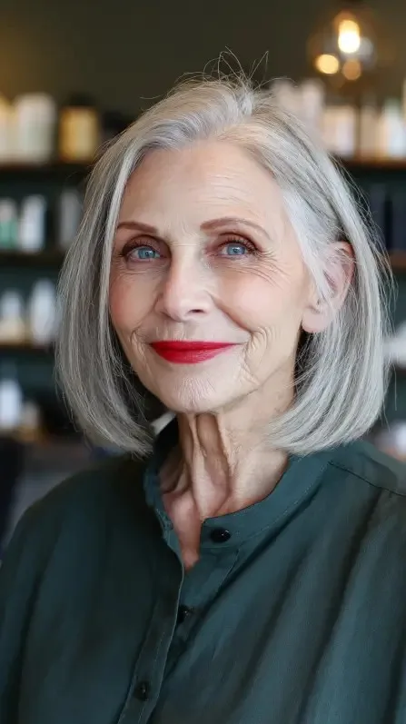 Classic Silver Blunt Bob with Soft Edges