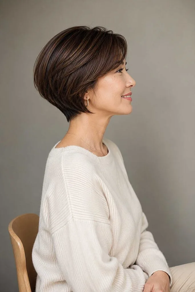 Cocoa Brown Contour Bob with Subtle Warmth