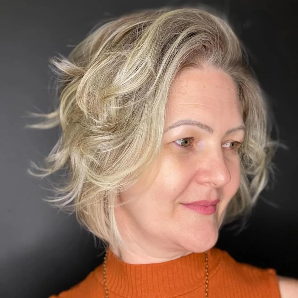 Contemporary layered bob for ladies 50 and up with thick hair