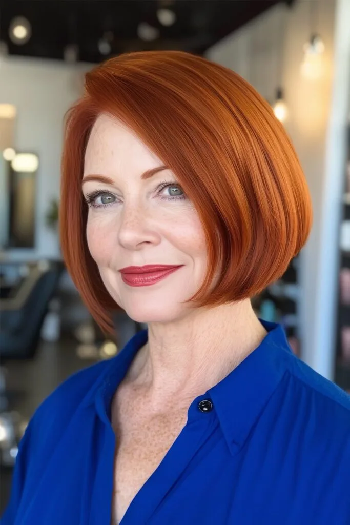 Contemporary twist on the timeless bob for red haired women