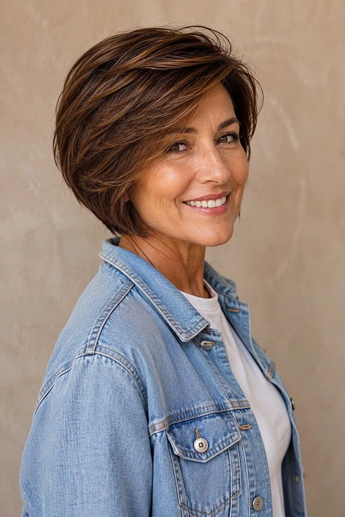Copper-Kissed Brunette with Swept Layers