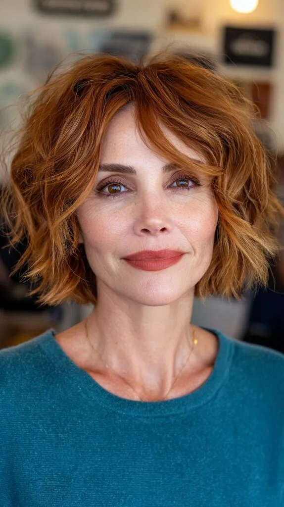 Copper-Toned Voluminous Bob with Airy Bangs