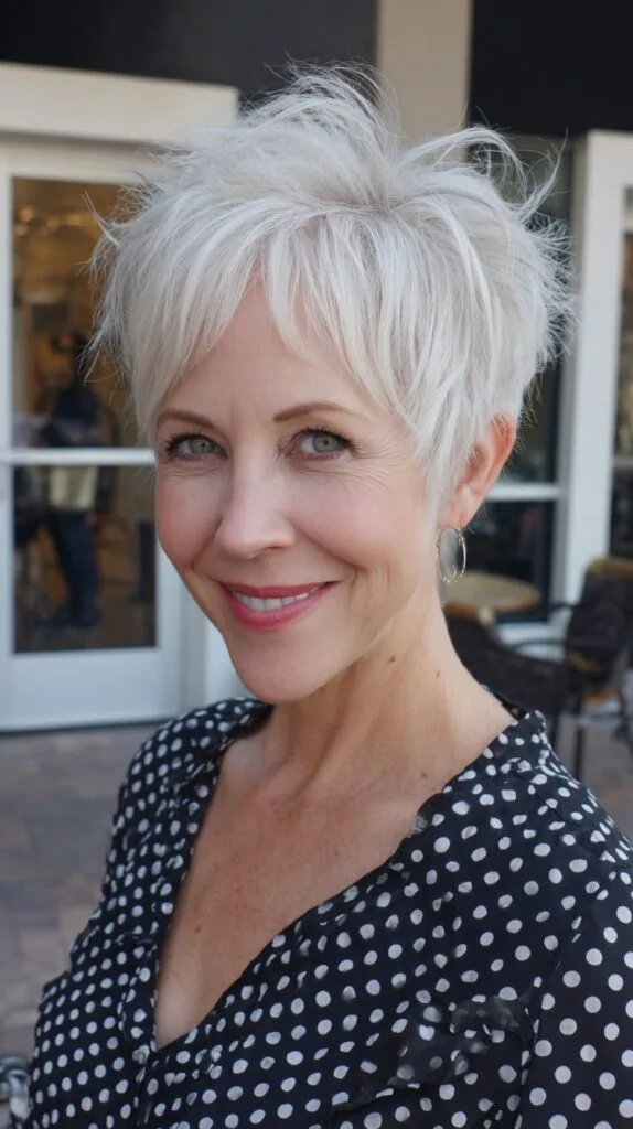Cropped Platinum Pixie with Feathered Crown and Micro Fringe