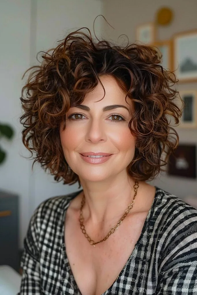 Curly bob hairstyle designed for women over 50