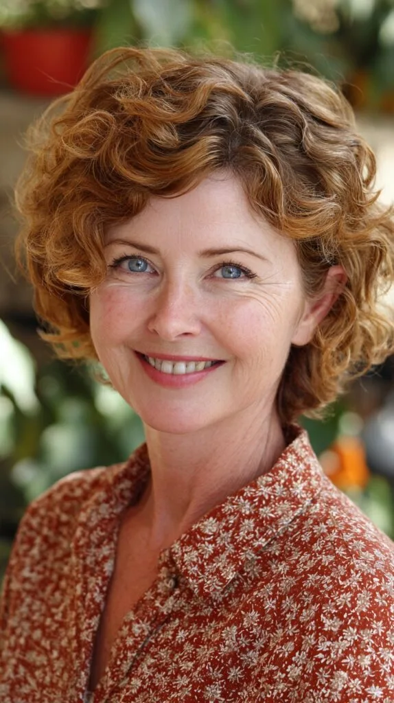 Curly Copper Chin-Length Textured Bob with Soft Root Shadow
