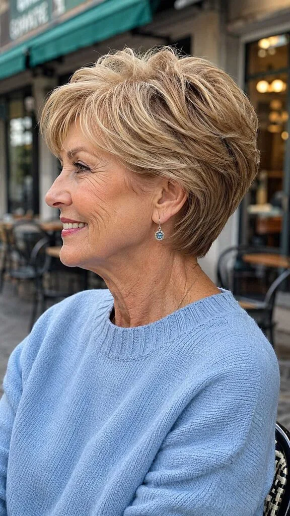 Dimensional dirty blonde wedge with feathered layers