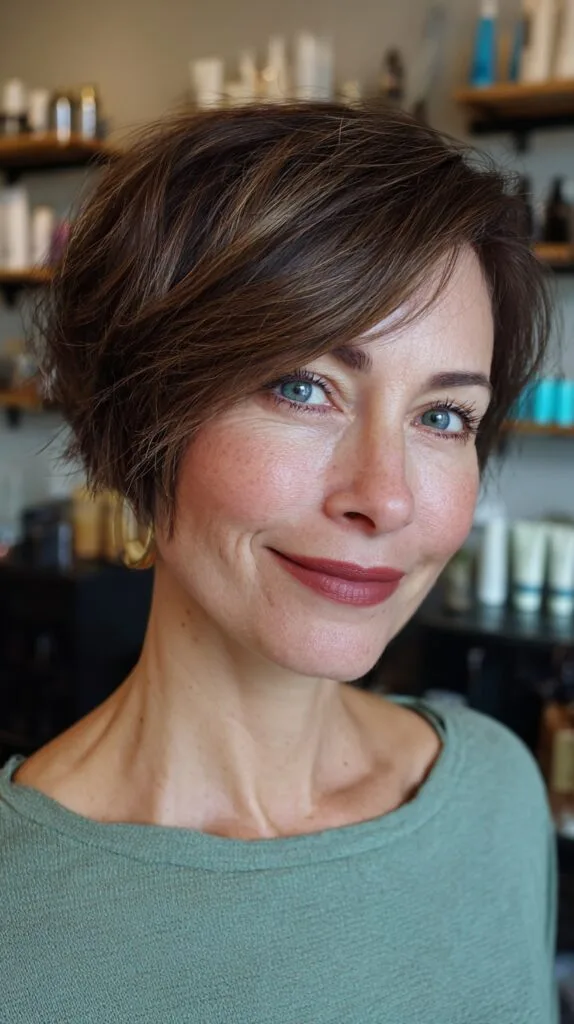 Dynamic Brunette Textured Crop with Tapered Nape