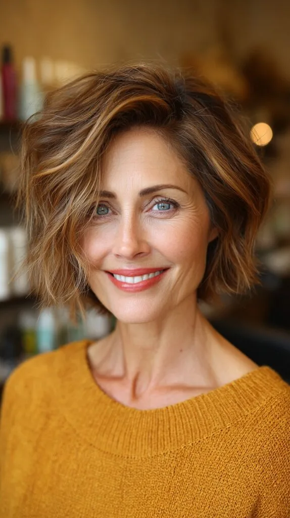 Dynamic Tousled Bob with Warm Highlights
