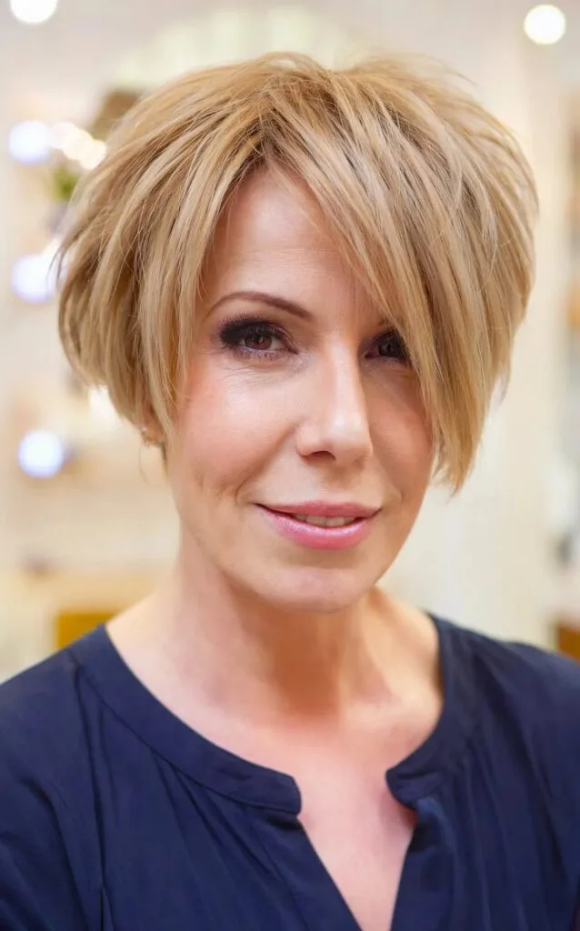 Ear-Length Pixie Bob with Long Bangs for Women 40 and Over