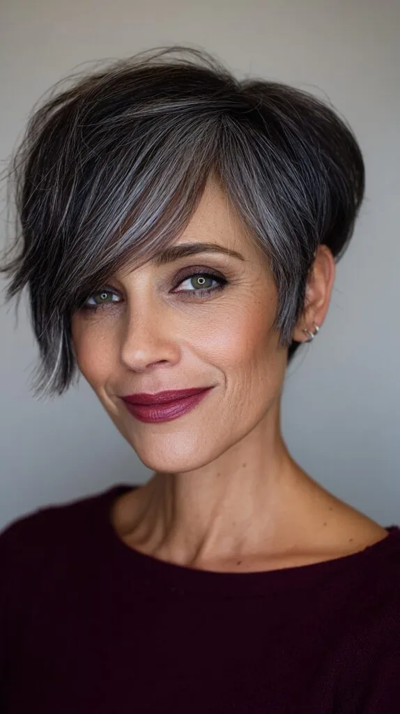 Edgy Pewter Pixie with Side Sweep