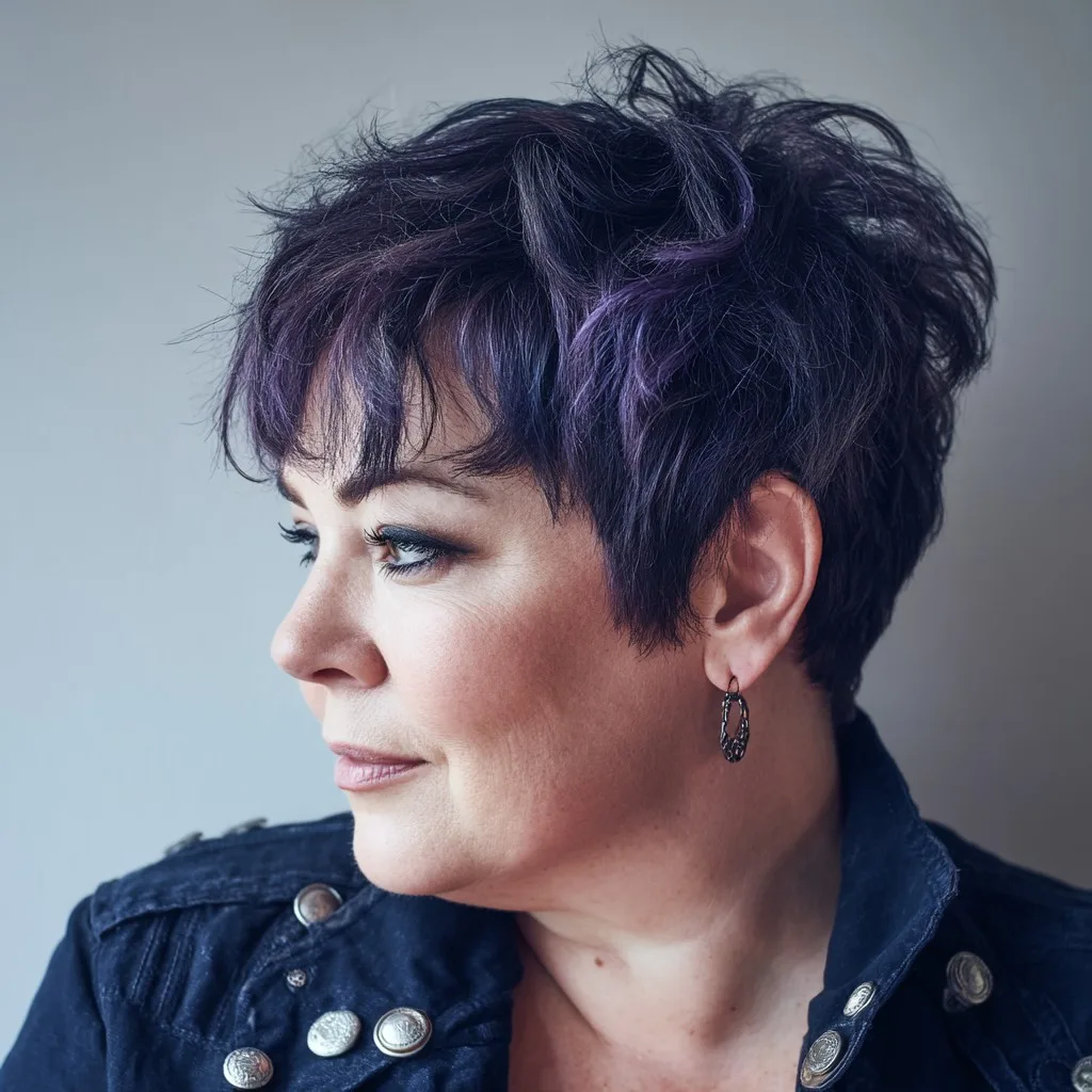 Edgy Short Pixie with Subtle Purple Highlights