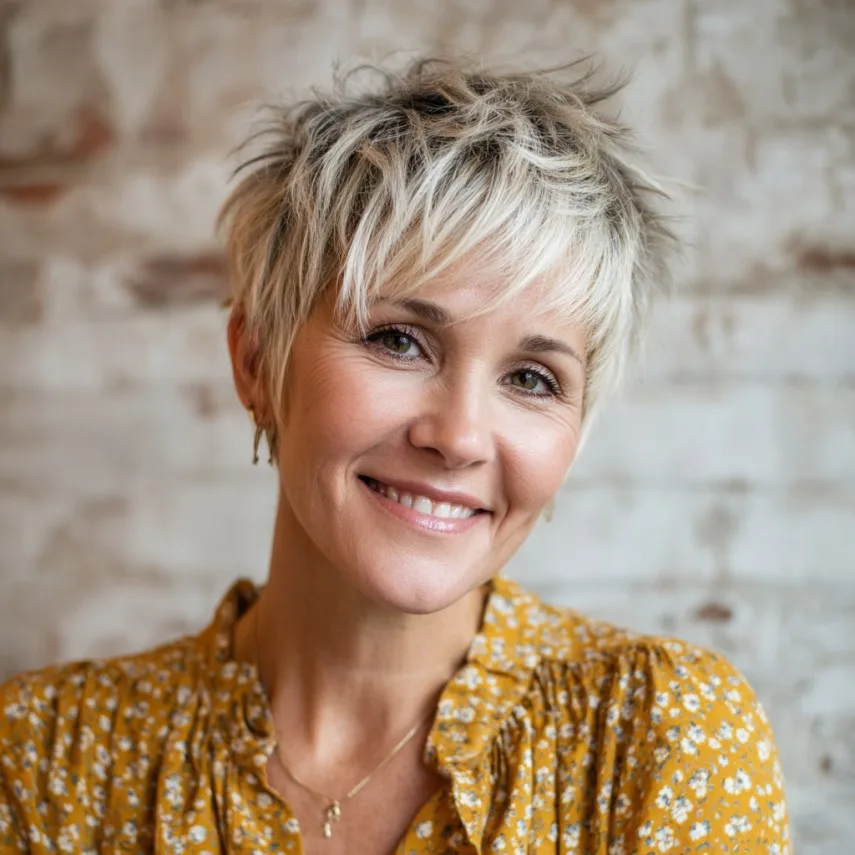 Edgy Textured Pixie with Light Blonde Highlights