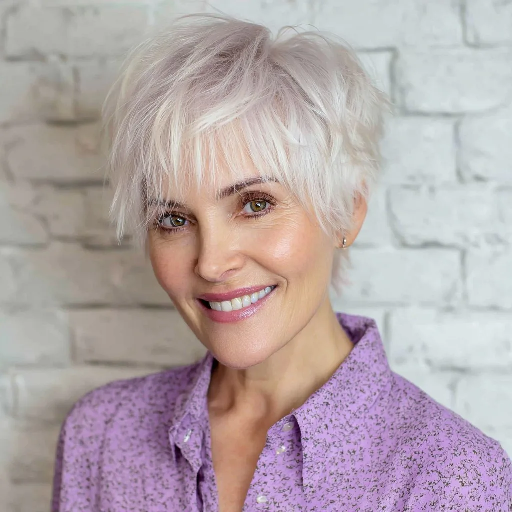 Edgy Textured Platinum Blonde Pixie Cut with Feathered Layers
