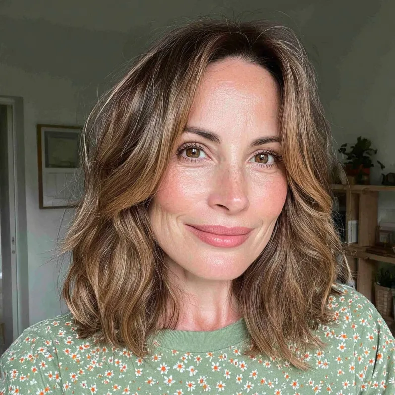 Effortless Textured Lob with Soft Curtain Bangs