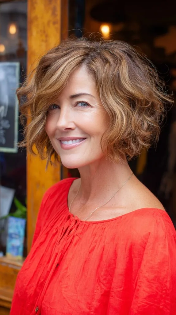 Effortless Wavy Bronde Chin-Grazing Bob with Soft Side Sweep
