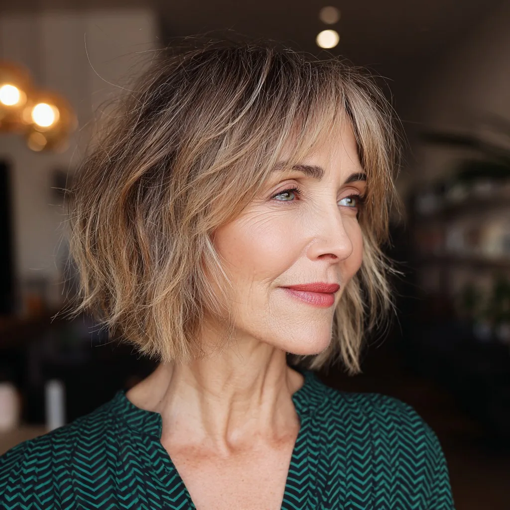 Effortlessly Chic Choppy Bob with Subtle Highlights