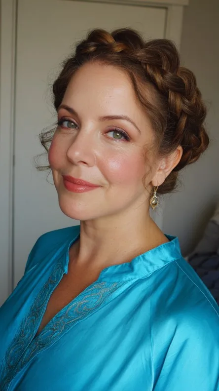 Elegant Braided Crown with Soft Face-Framing Tendrils