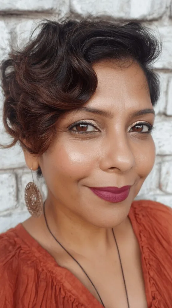 Elegant Curly Pixie Cut with Soft Textured Layers