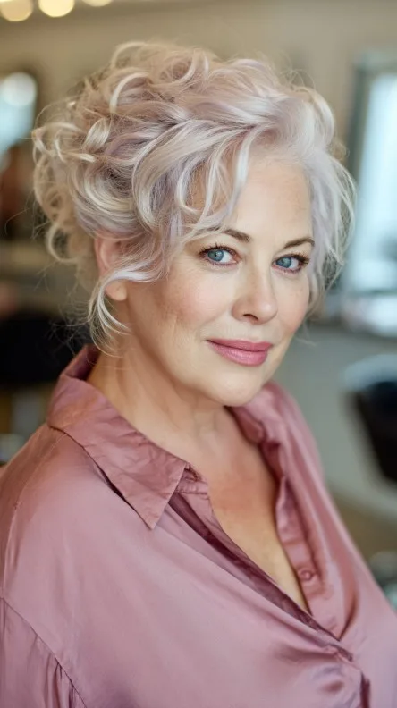 Elegant Curly Updo with Soft Highlights