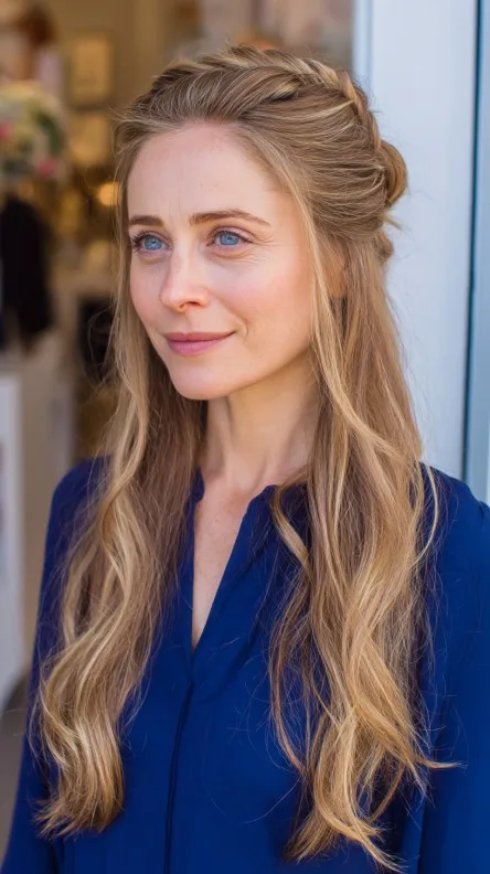 Elegant Half-Up Braided Style with Soft Waves