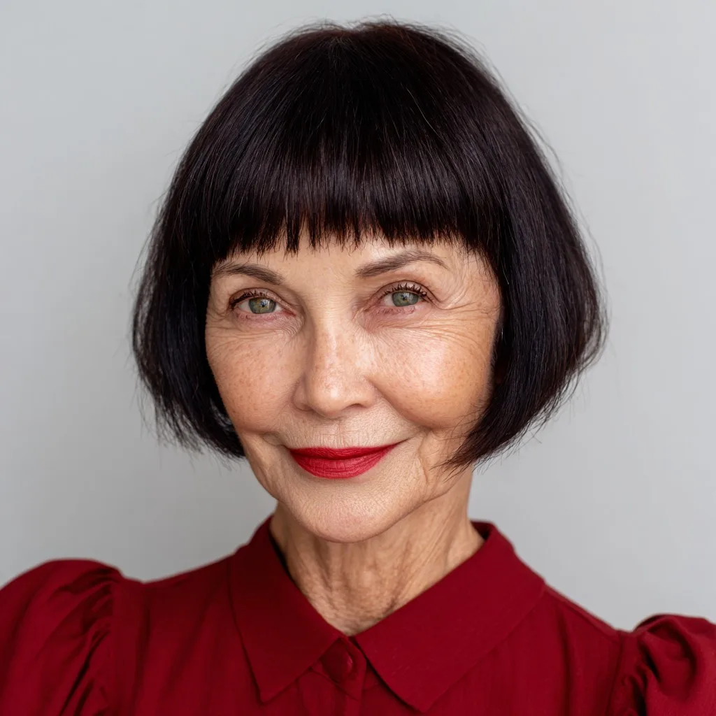 Elegant Jet Black Blunt Bob with Micro Bangs