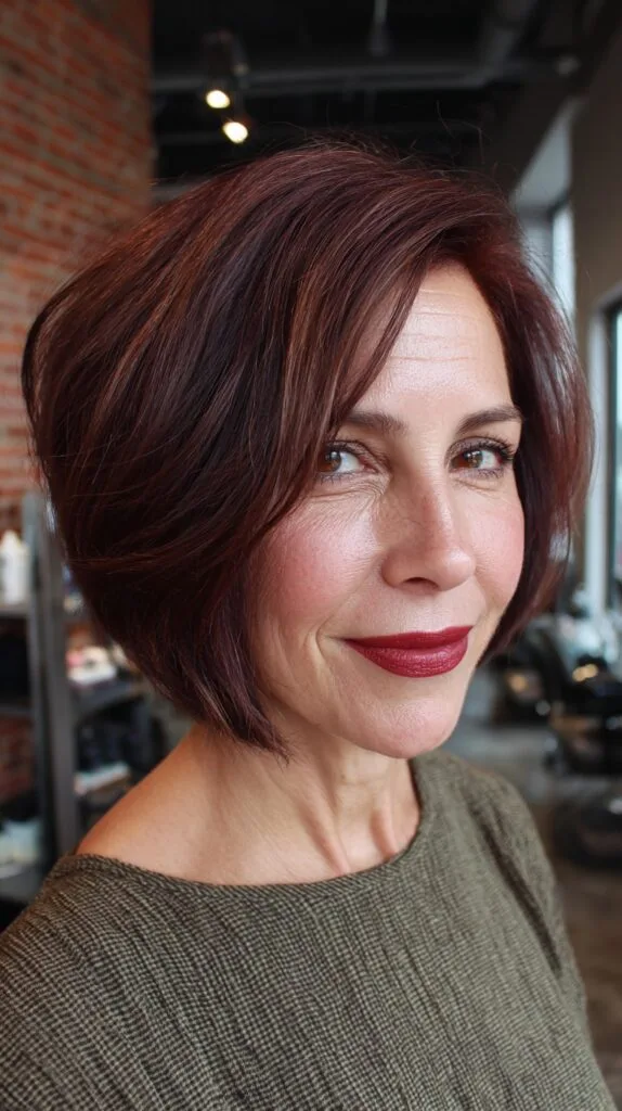 Elegant Mahogany Stacked Bob with Dimensional Highlights