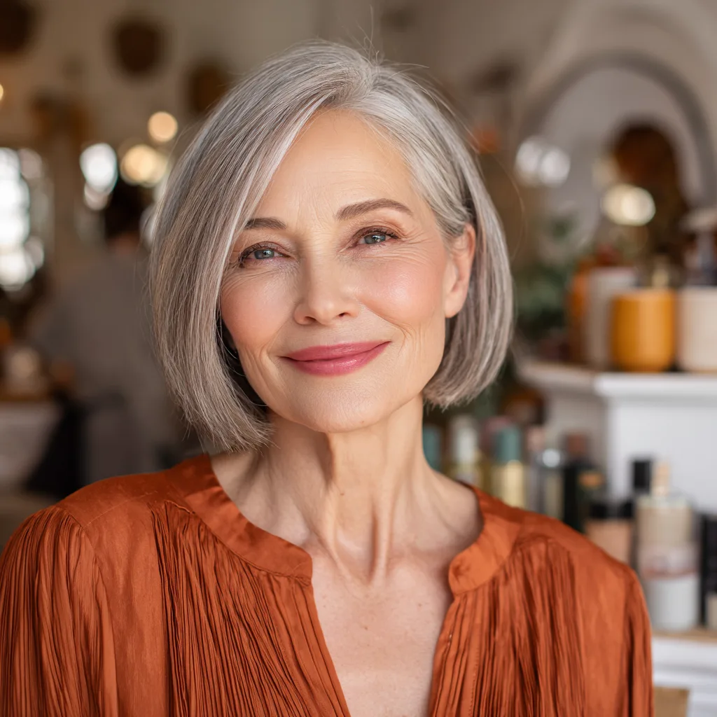 Elegant One-Length Silver Bob with Subtle Shine