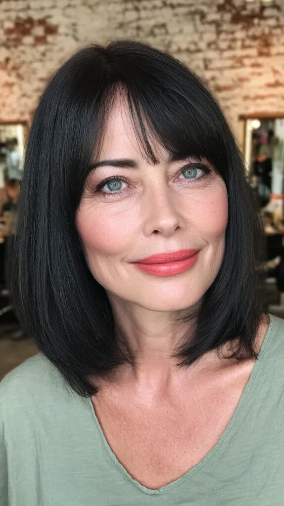Elegant Raven-Black Bob with Wispy Bangs