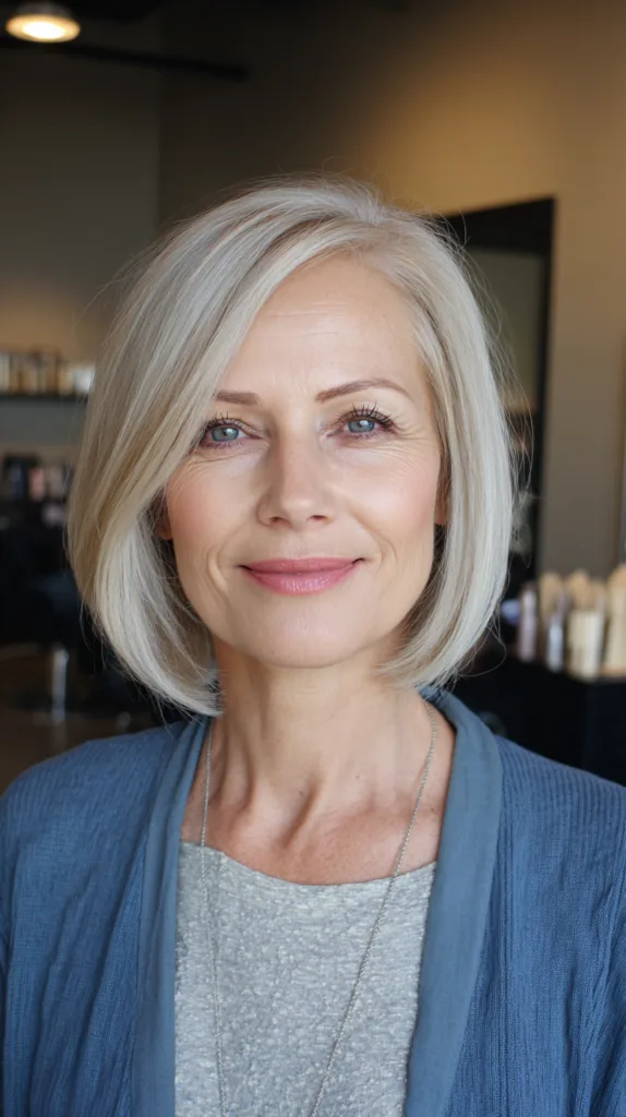Elegant Silver Blunt Bob with Soft Textured Ends