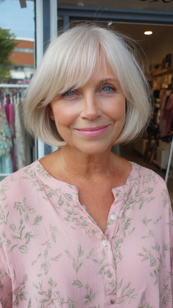 Elegant Silver Bob with Soft Bangs
