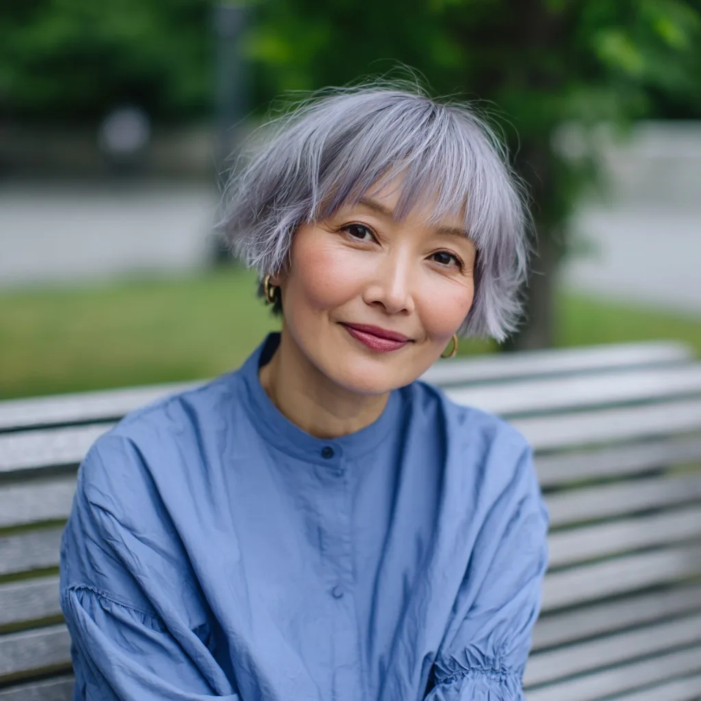 Elegant Silver Layered Bob with Soft Texture