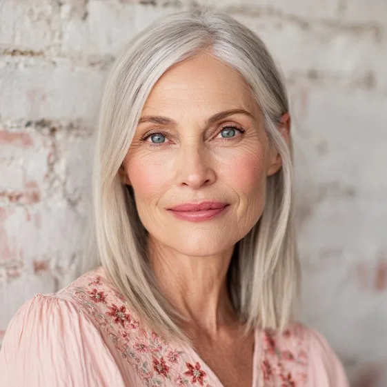 Elegant Silver Long Bob with Subtle Layers