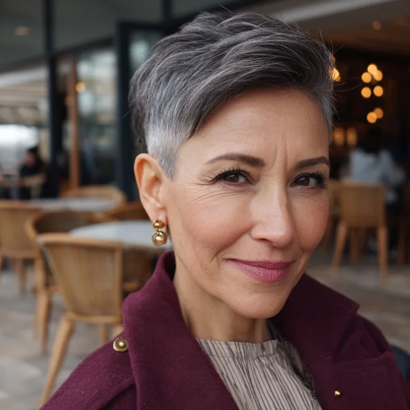 Elegant Silver Pixie Cut with Subtle Undercut