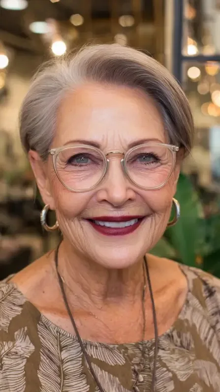 Elegant Silver Side-Swept Pixie with Soft Volume