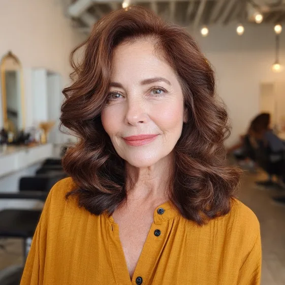 Elegant Soft Waves with Rich Chestnut Color