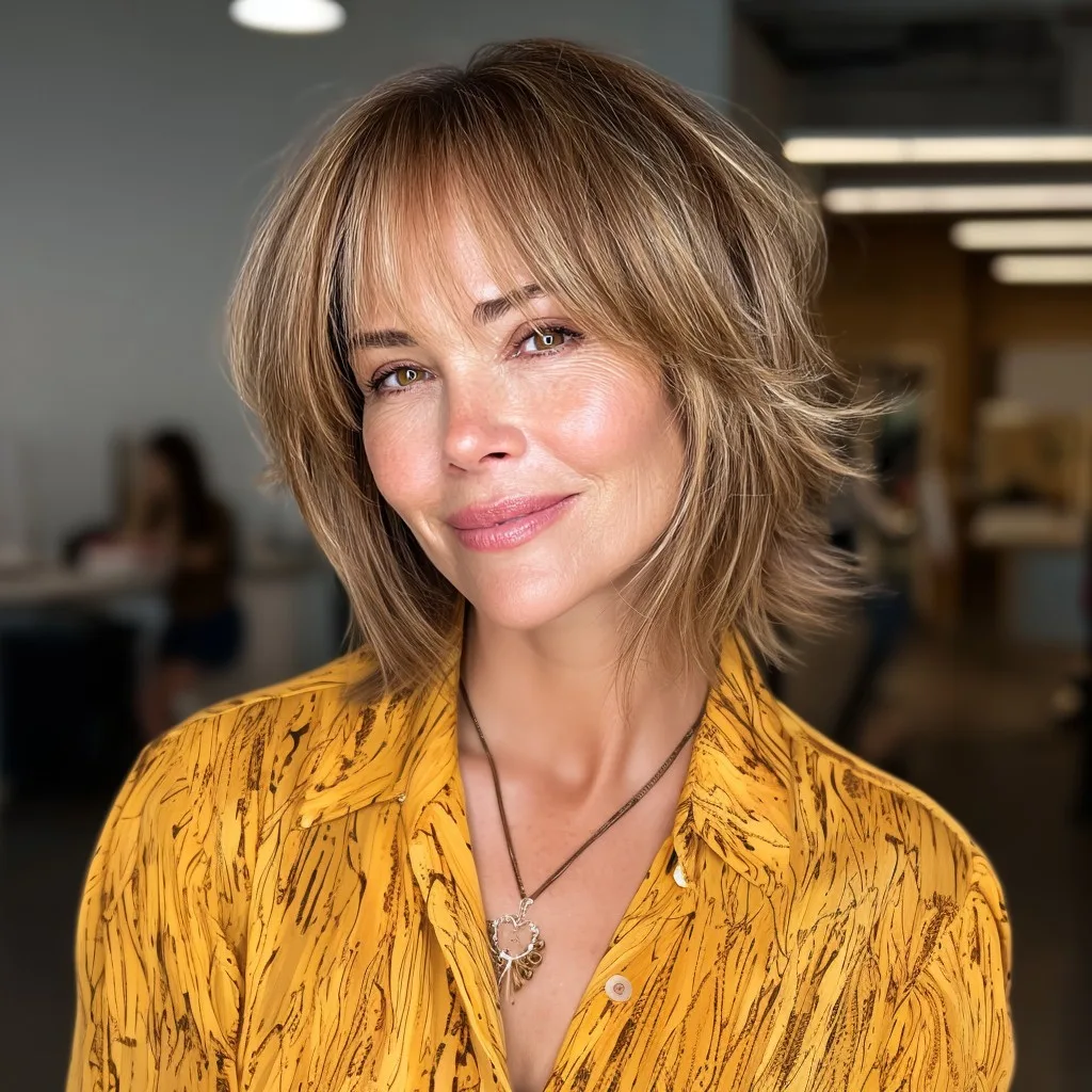 Elegant Textured Choppy Bob with Face-Framing Curtain Bangs