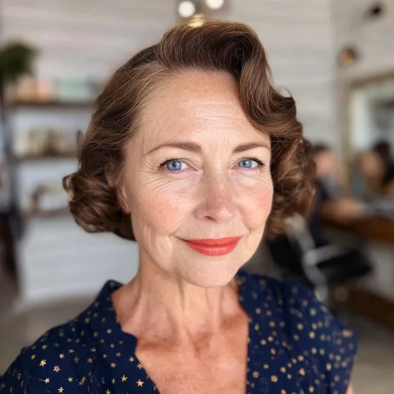 Elegant Vintage Curly Lob with Soft Volume
