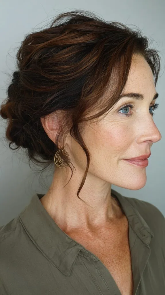 Elegant Vintage-Inspired Low Bun with Soft Face-Framing Strands