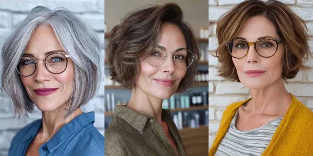 25 Elegant Feathered Bob Haircuts for Women Over 50 with Glasses