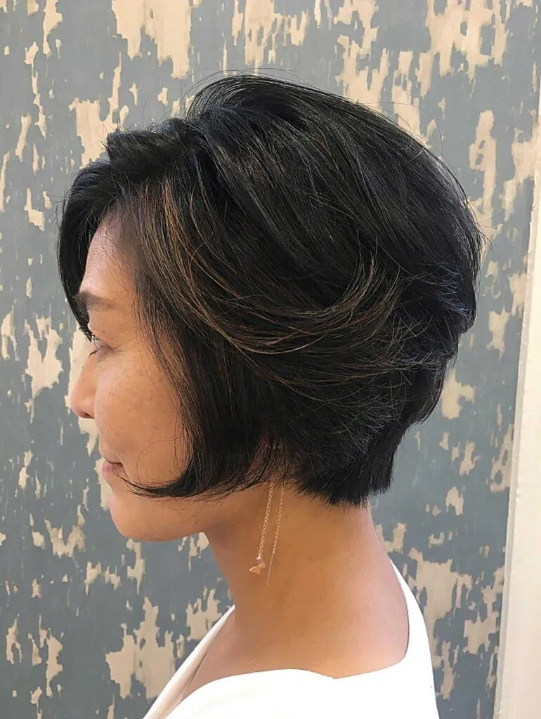 Feathered Stacked Bob with Warm Caramel Pieces