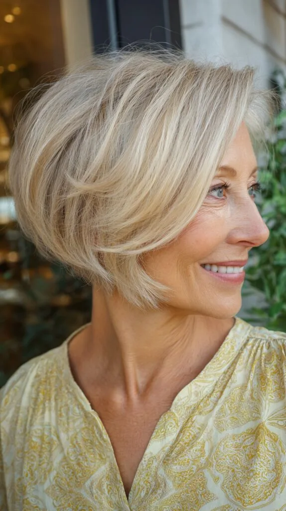 Feathered Stacked Inverted Bob with Soft Side Sweep