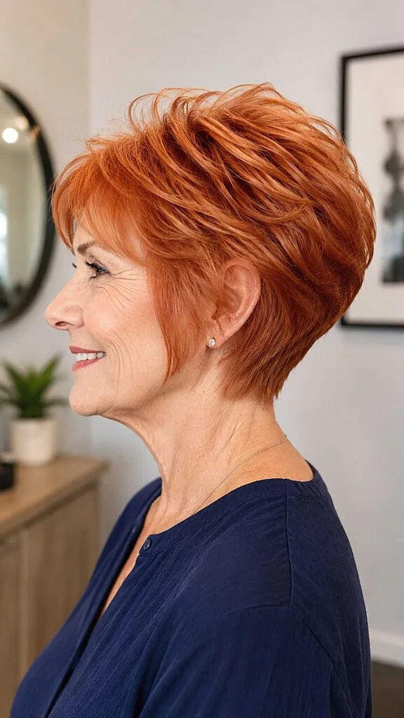 Fiery orange-red stacked wedge with tapered nape