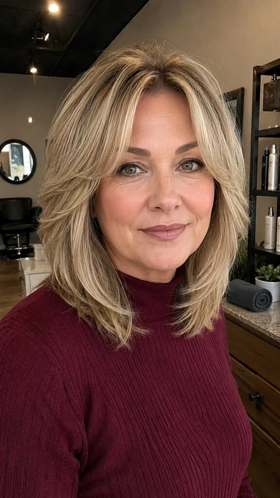 Flipped Blonde Shoulder Cut with Razored Curtain Layers