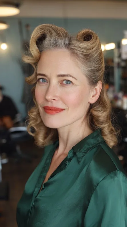 Glamorous Vintage-Inspired Soft Curls with Retro Roll