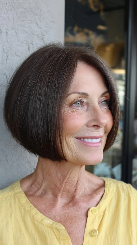 Glossy Brown Rounded Bob with Tapered Back