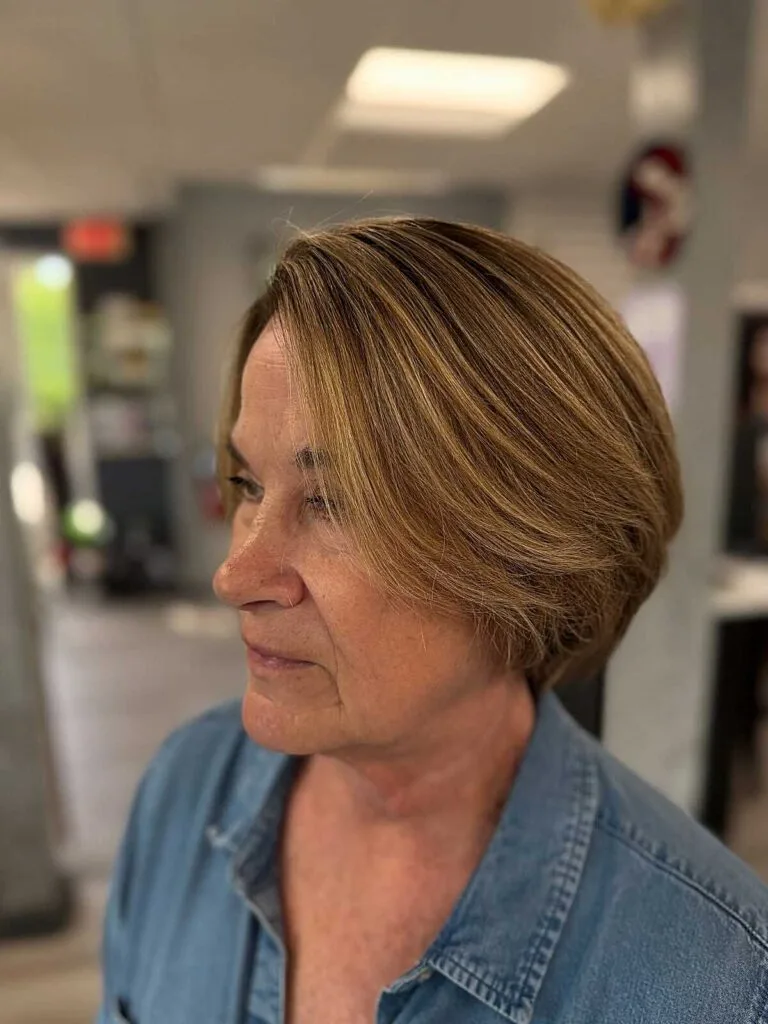 Golden Bronde Stacked Bob with Side-Swept Length and Soft Graduation